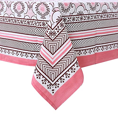 Image of Texstylers Table Cloth | Table Cloth for 6 Seater Dining Table| Dining Table Cover 6 Seater | Table Cover 6 Seater | Dining Table Cover | Rectangle, Cotton,150 cm X 225 cm (Pink)