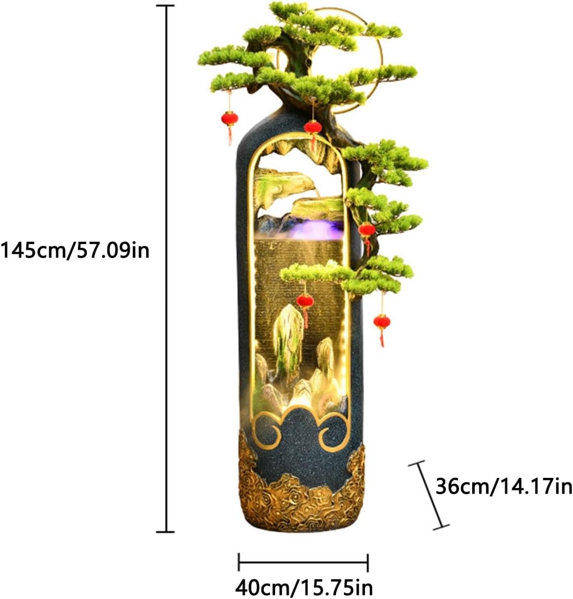 Modern Indoor Water Fountain for Home Decor, Meditation, and Relaxation - Resin with LED Lights and Soothing Sound for Office Living Room Craft Gift Floor-Standing Fountains