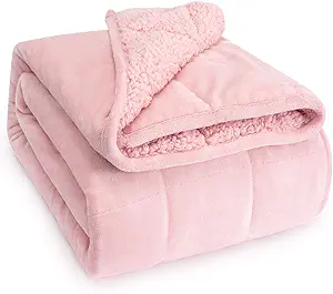 Wemore Sherpa Fleece Weighted Blanket for Adult, 15 lbs Dual Sided Cozy Fluffy Heavy Blanket, Ultra Fuzzy Throw Blanket with Soft Plush Flannel Top, 80 x 87 inches, Pink on Both Sides