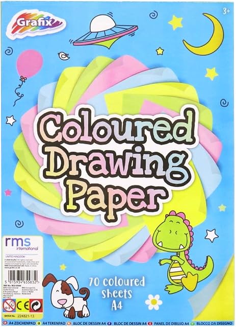 Grafix Coloured Drawing Paper - 70 Sheets of A4 Pastel Coloured Paper - 60 GSM Paper for Crafting  A4 Pastel Craft Paper: Green, Yellow, Blue and Pink
