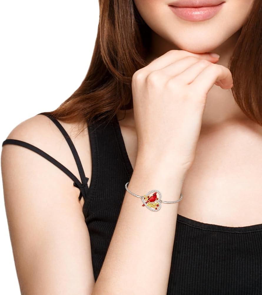 Fenthring Cardinal Bracelet for Women Sterling Silver Heart Red Cardinal Bird Bracelets Jewelry Adjustable Memorial Sympathy Christmas Gifts - Image 3