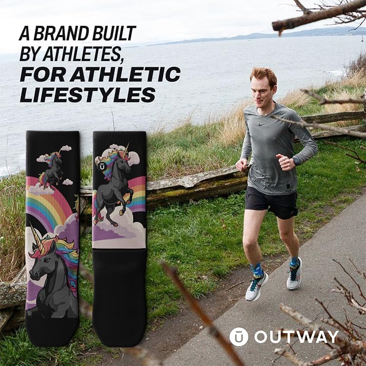 Image of Outway Novelty Crew Socks for Men & Women, Breathable, Moisture-Wicking Athletic Calf Sock with Arch Support