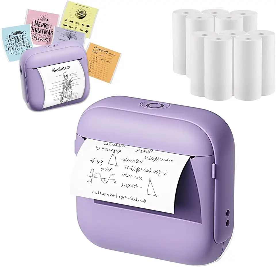 Mini Impressora Termica com 6 bobina de papel, Para Etiquetas Adesivas Sem Tinta Bluetooth Com USB Portatil Sem Fio Papel Termico