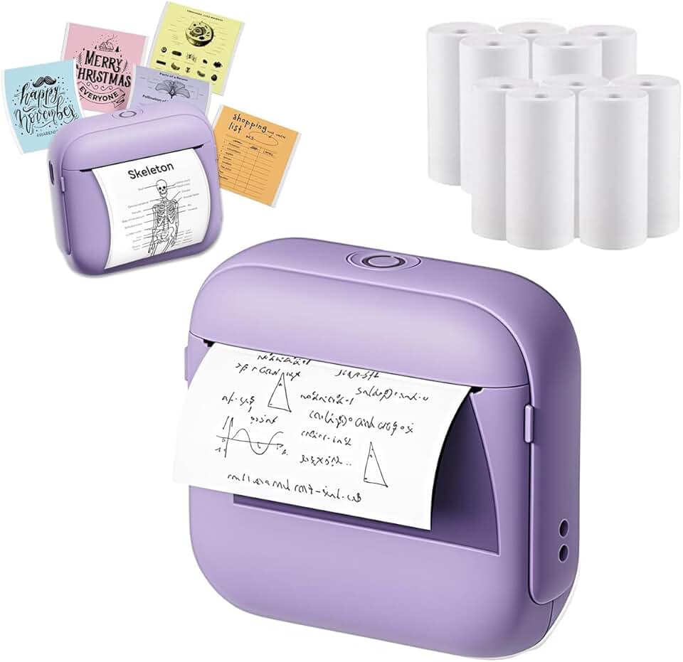 Mini Impressora Termica com 6 bobina de papel, Para Etiquetas Adesivas Sem Tinta Bluetooth Com USB Portatil Sem Fio Papel Termico