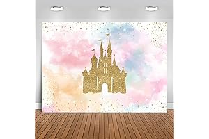 Mocsicka Princess Castle Birthday Backdrop Watercolor Pastel Rainbow Birthday Background for Girls Party Decoration