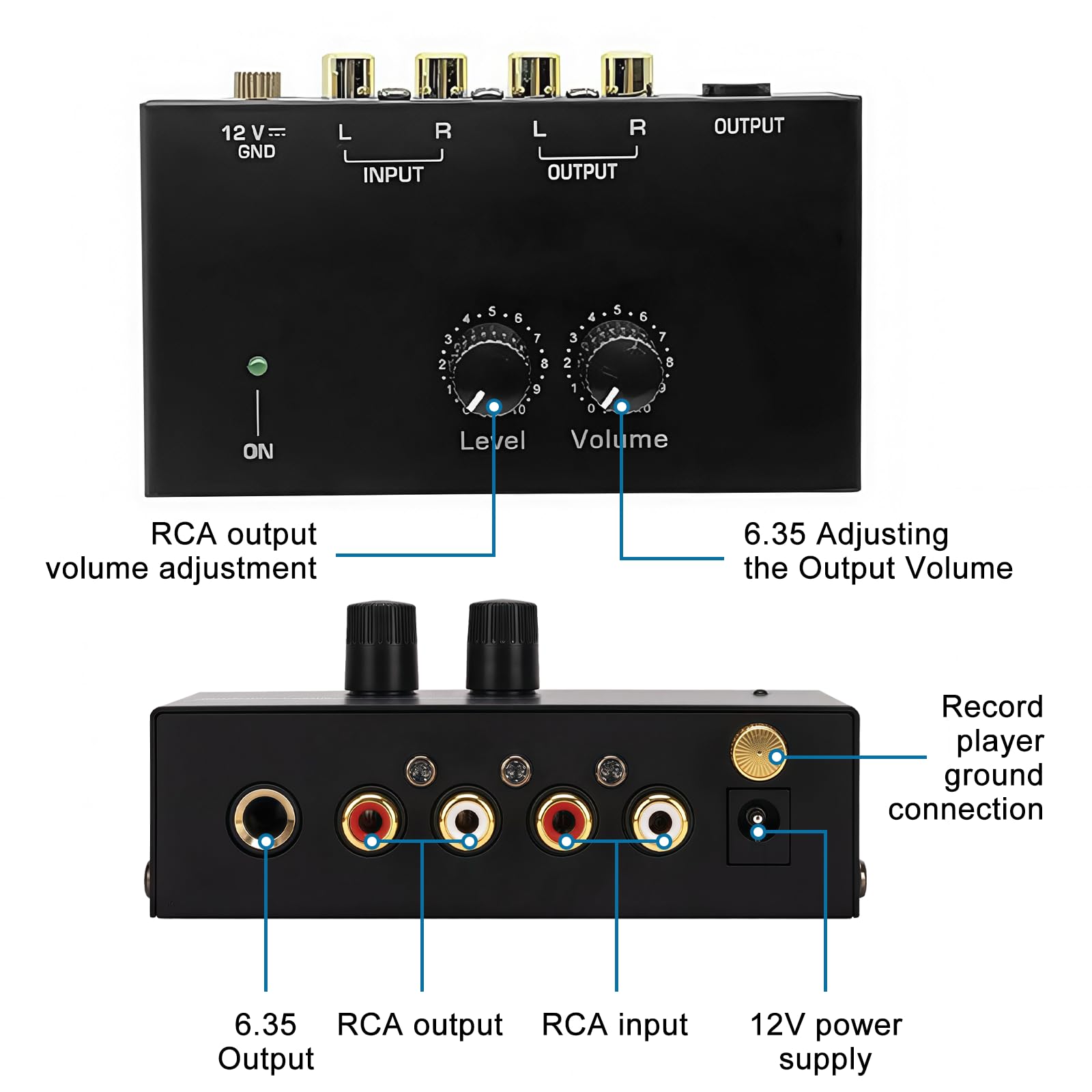 Giradischi Phono Preamp MM Ingresso Uscita RCA Amplificatore Stereo con Livello Preamplificatore DC