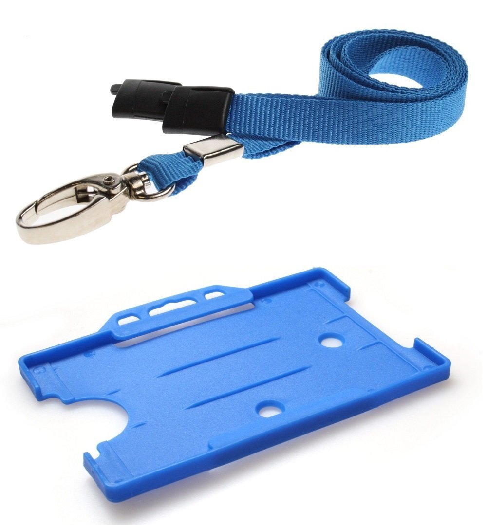 Identity-Plus Light Blue Lobster Clip Lanyard & Light Blue Landscape ID Card Holder (100)