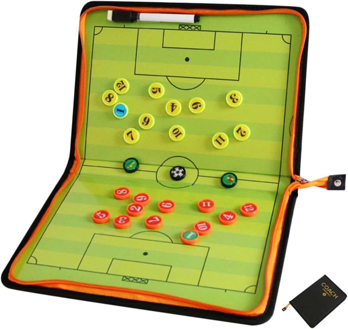 Toyvian Soccer Coaching Board Zipper Style Magnetic Portable Leather Training Match Planning Board Reusable Writing Clipboard for Football Coaches