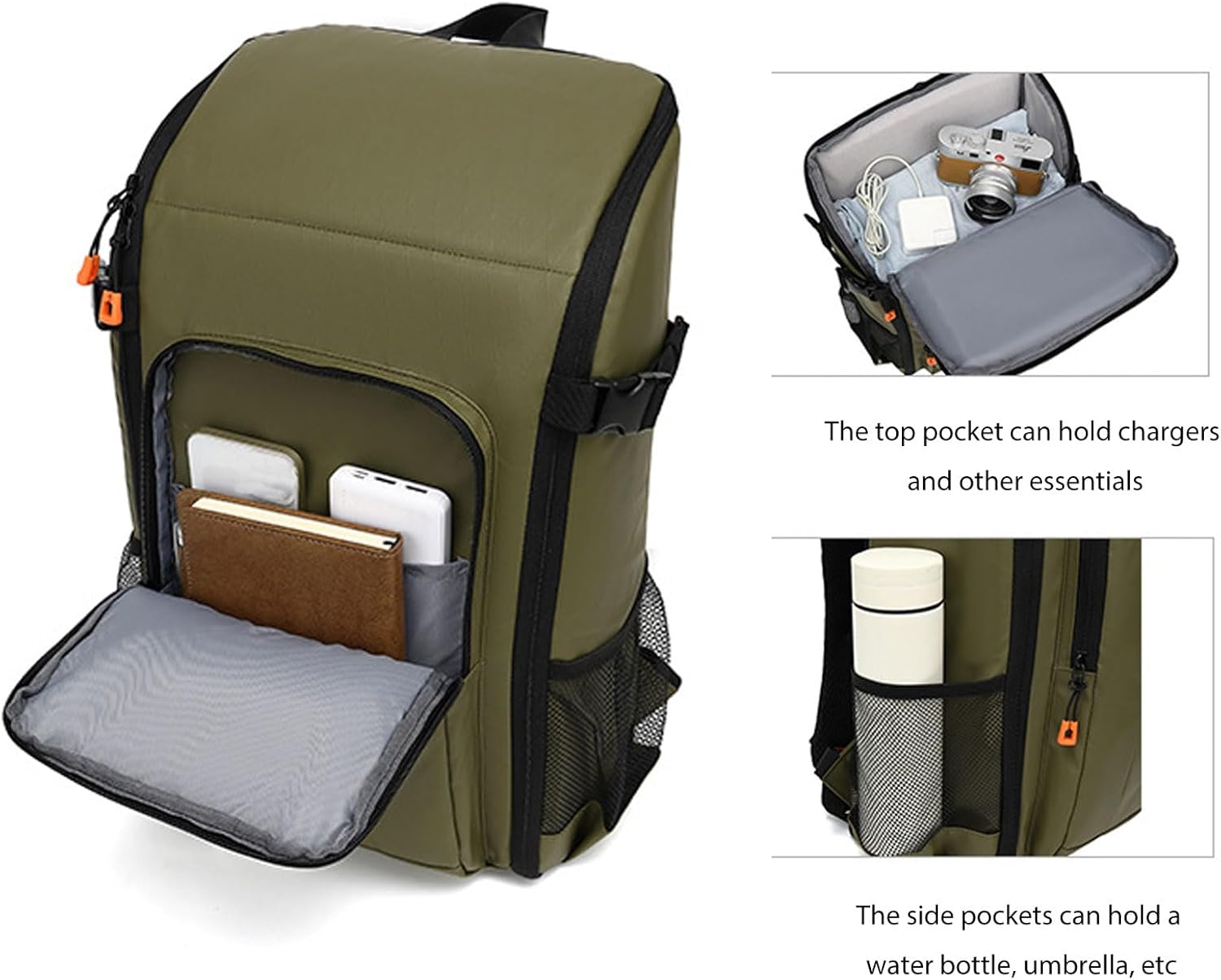 カメラバックパック、取り外し可能な仕切り付きの写真家用大容量デジタル一眼レフバッグ、調節可能なショルダーストラップ、荷物ストラップ