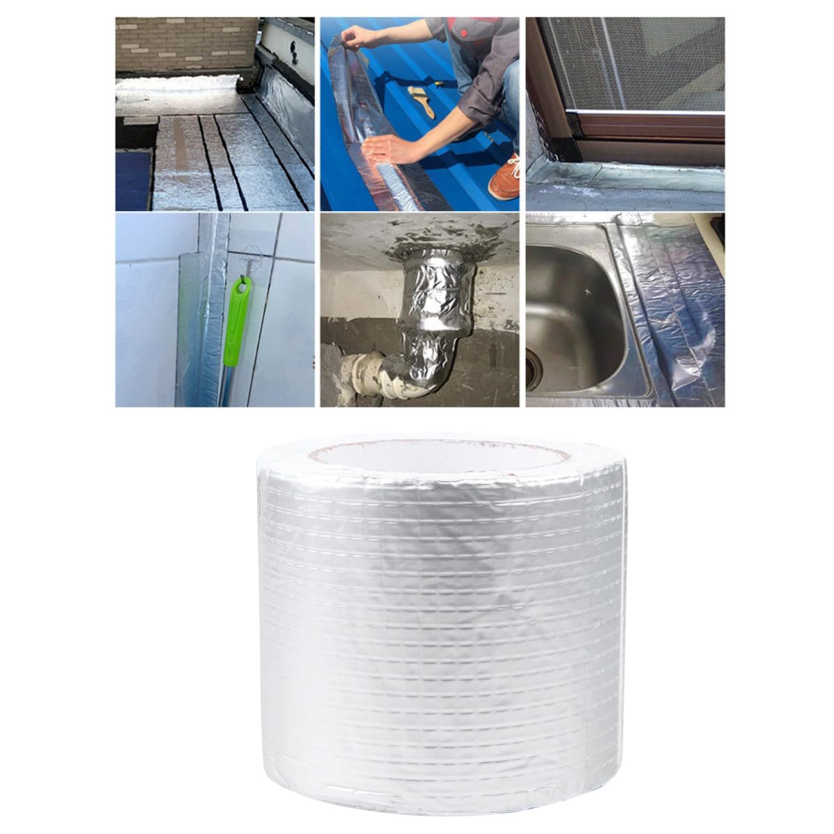 Cinta de Reparación de Umbral y Techos Caucho Butílico Resistente al Agua, Aluminio y Papel, 10cm X 10m para Sellar Fugas en Tuberías y Superficies