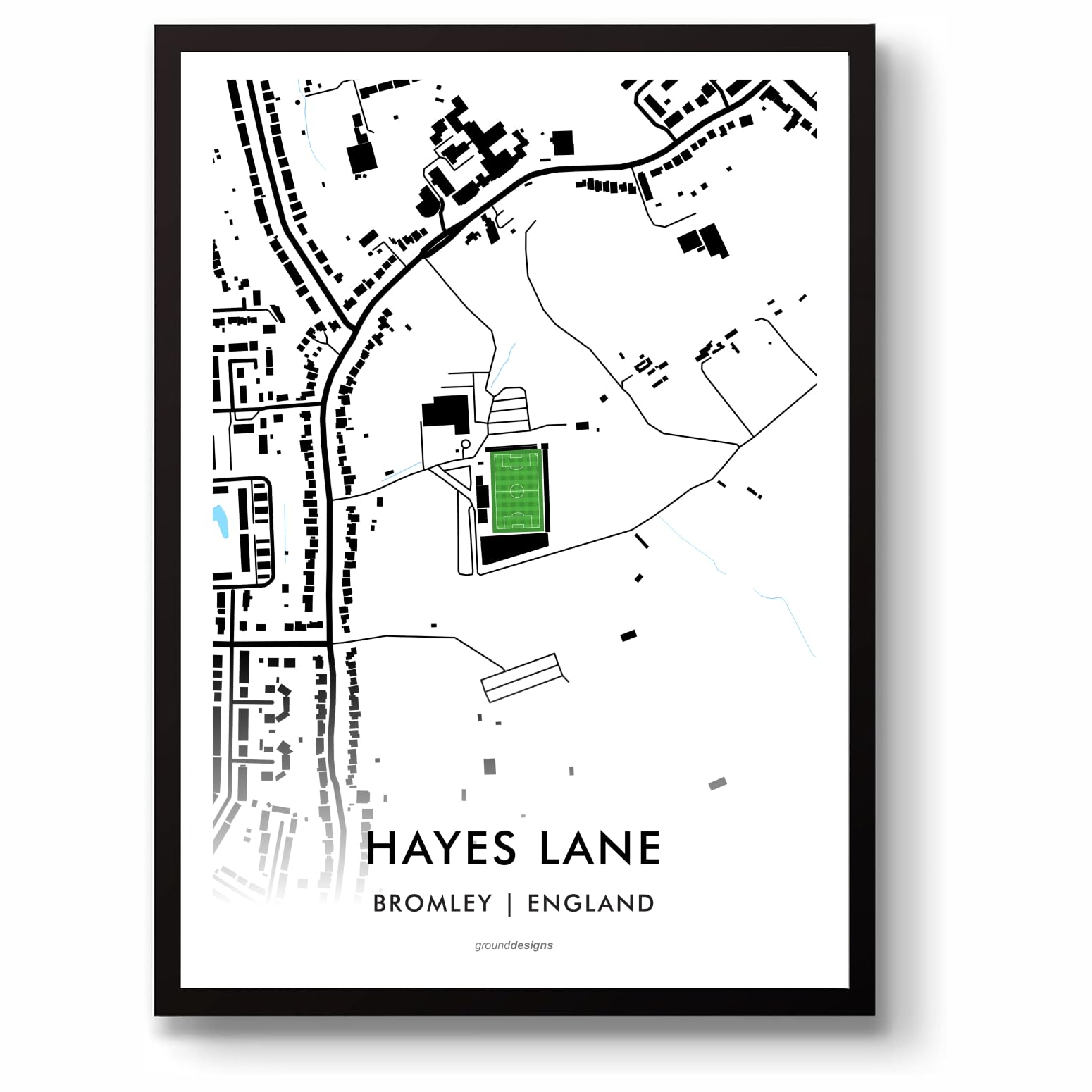 GroundDesigns BROMLEY FC Football Gift HAYES LANE Stadium Art Map Unframed A3 Print
