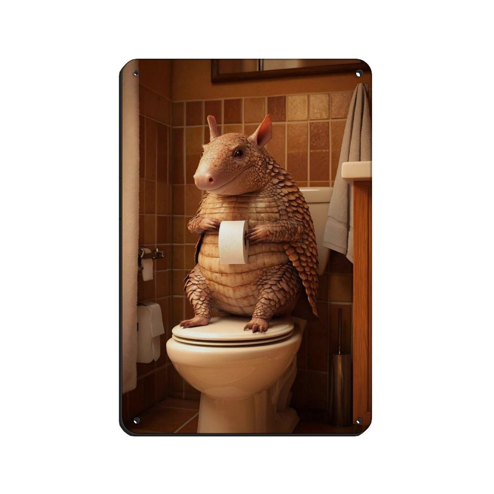 Lxwnze 20L X 30W Cm Armadillo Bathroom Funny Animal Poster Tin Sign Vintage Metal Pub Club Cafe Bar Home Wall Art Decoration Poster Retro 8X12inch(20X30cm)