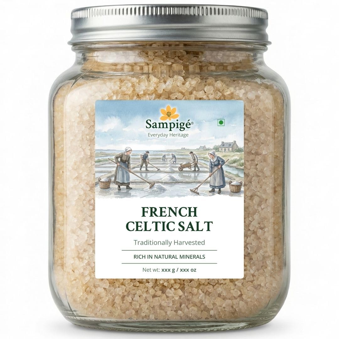 Sampige French Celtic Salt (907 g) | 32oz- 907g | Unrefined Sea Salt from French Coastal Marshes | Traditionally Harvested Celtic Sea Salt for Indian & Global Cooking