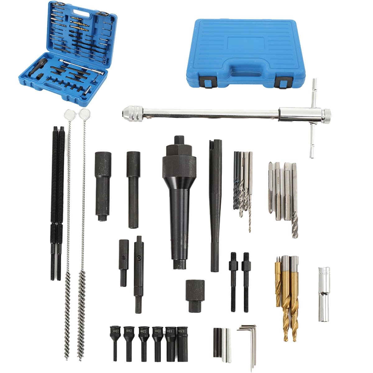 Juego de extracción de calentadores y reparación de roscas, 41 piezas, herramienta de extracción M8 M10, kit de reparación de roscas para bujías de precalentamiento con estuche
