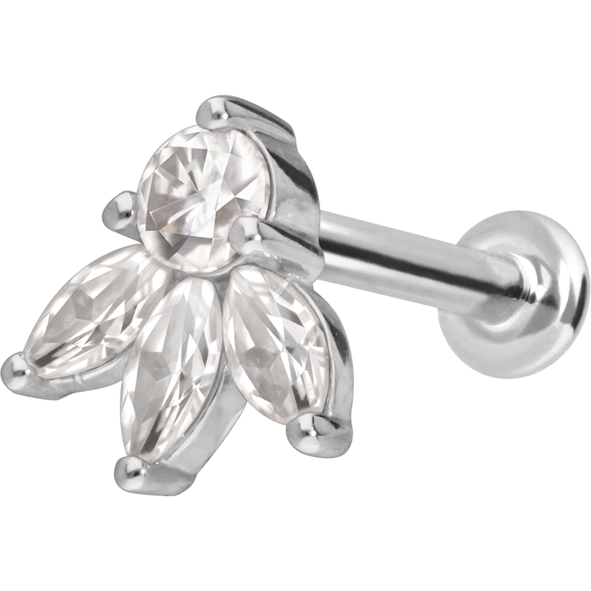PIERCINGLINE Piercing Stecker 14 Gold Labret mit Push Fit MOISSANIT-LOTUSBLÜTE 585er Gold - Roségoldfarben, Goldfarben, Silberfarben