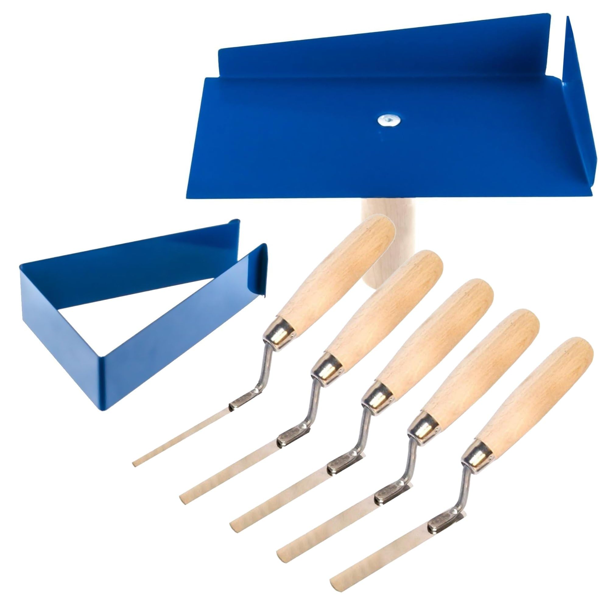 Pointing Brickwork Hawk with 5 Finger Pointing Trowel Set, Mortar Holder with Wooden Handle, Powder-Coated Steel Plate for Masonry, Horizontal & Vertical Joint Repair, DIY & Professional Use