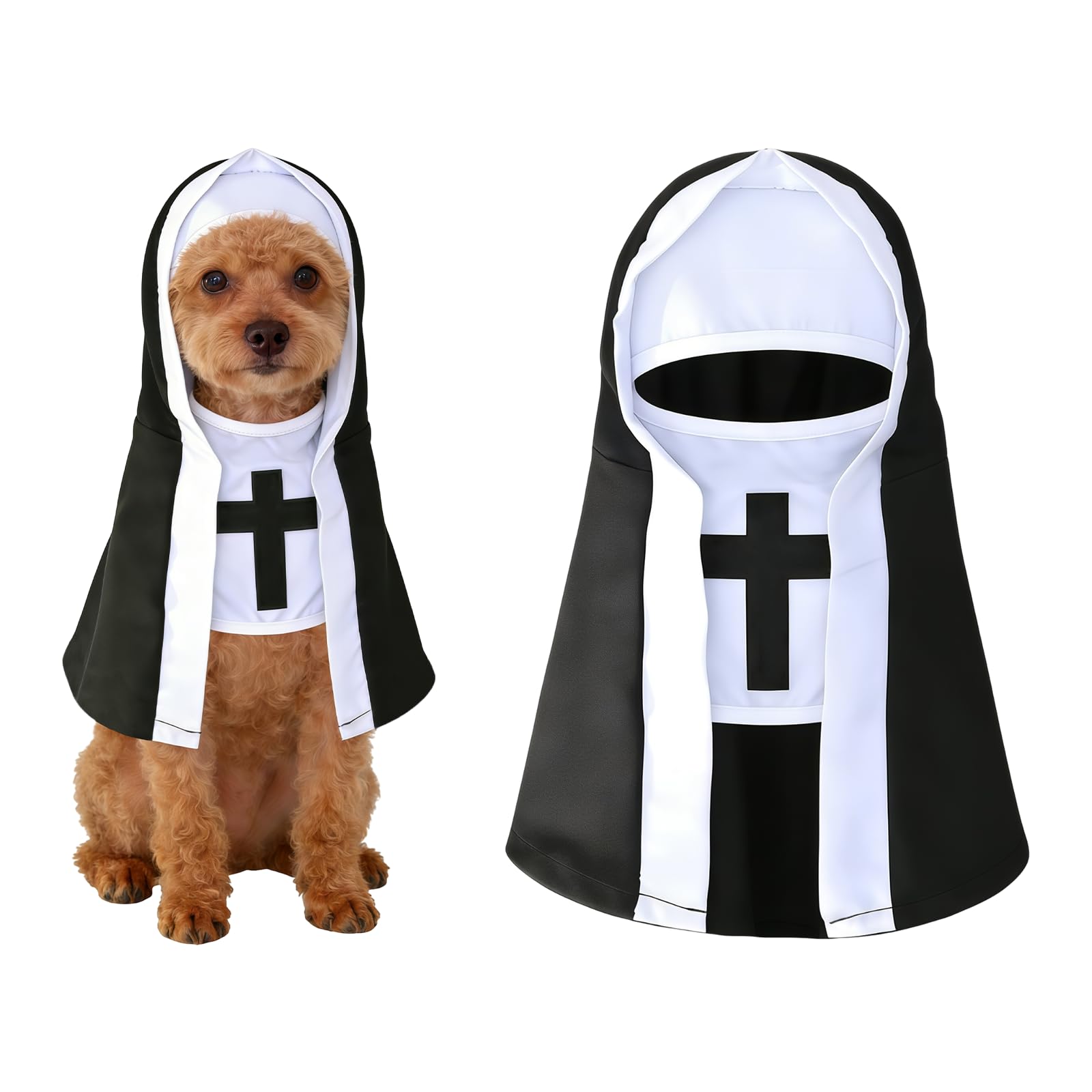 MEISH Halloween Nun Pet Costume Black White Cloak Funny Cosplay Apparel Breathable Dress Up Outfit for Party (M)