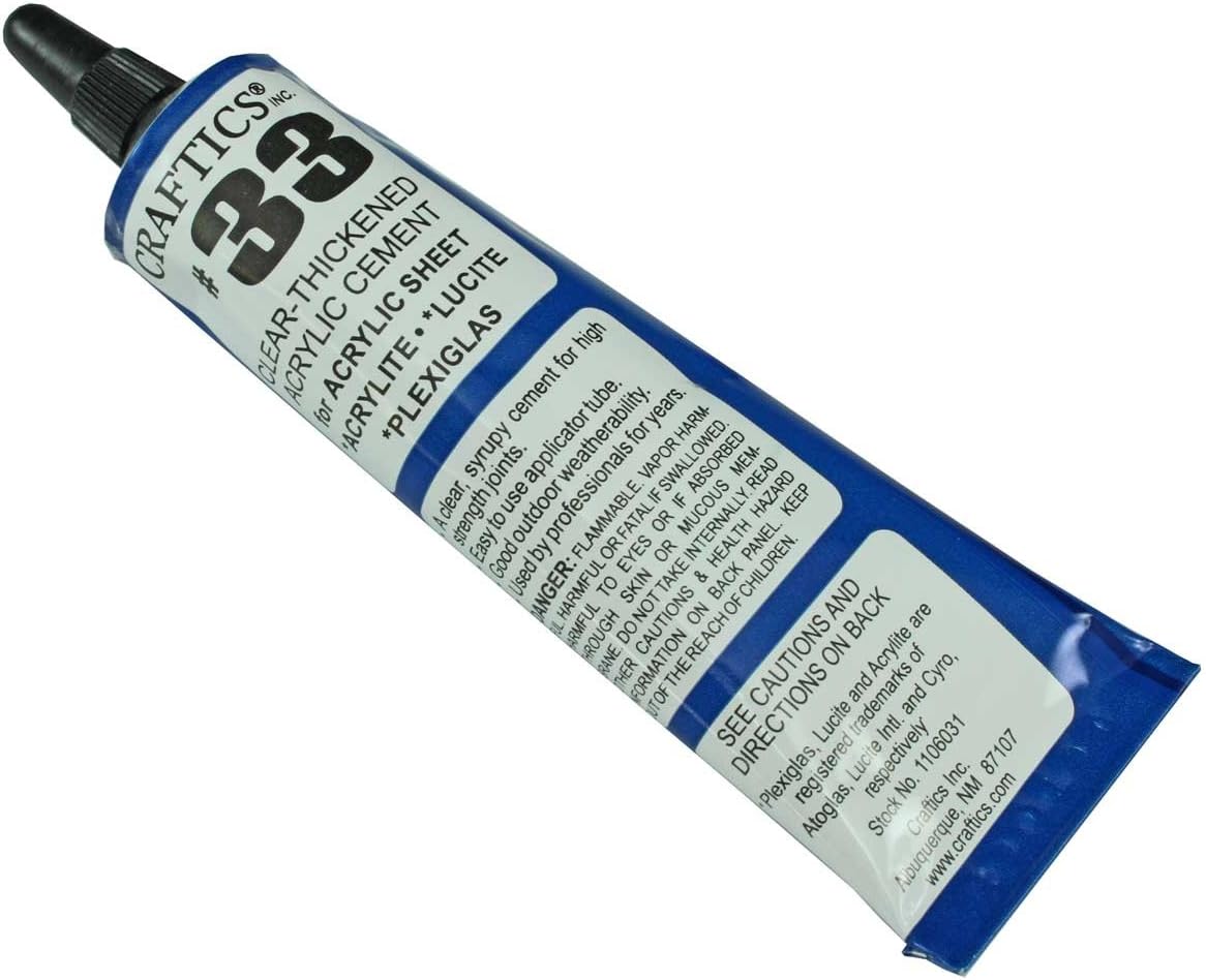 Craftics #33 Thick Acrylic Cement | Solvent Weld for Acrylic, PVC & Styrene | Dries Clear | 1.5 oz