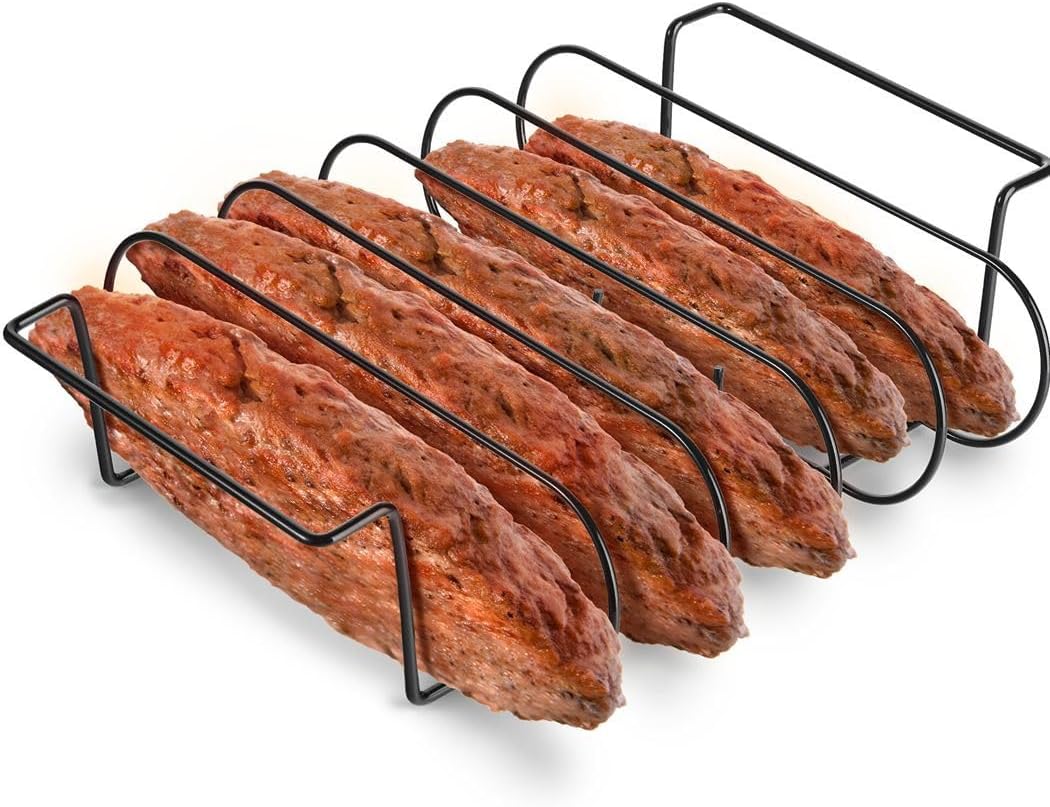 Nonstick Rib Grill Rack – Iron Bbq Holder For Smoking Meat, Steak, Chicken, Vegetables
