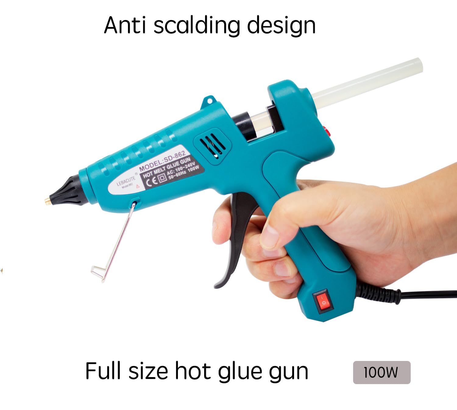 Pistola per colla a caldo da 100 W, kit professionale per pistola per colla a caldo, design anti-scottature, resistente, con 12 bastoncini di colla premium e 1 borsa