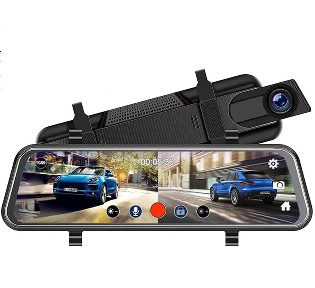 KUDOSS 10' Touchscreen 1080p Rearview Mirror Dash Camera, Dual Lens 1080P DVR, Front-Rear View with 24-Hour Monitor.With HD 1440p Front & 1080p Rear, Touch Screen, Wi-Fi, G-Sensor.64 GB Card Included.