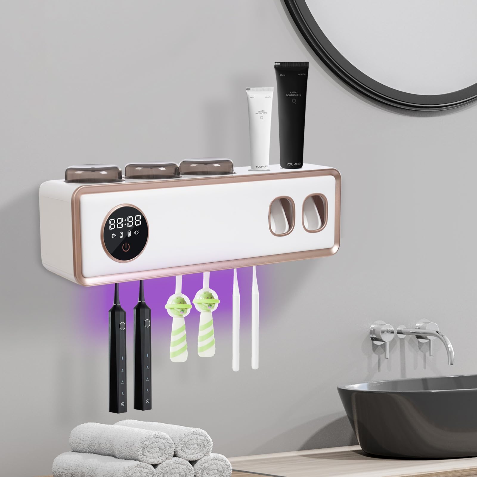 Soporte para cepillo de dientes UV, dispensador automático de pasta de dientes para baño