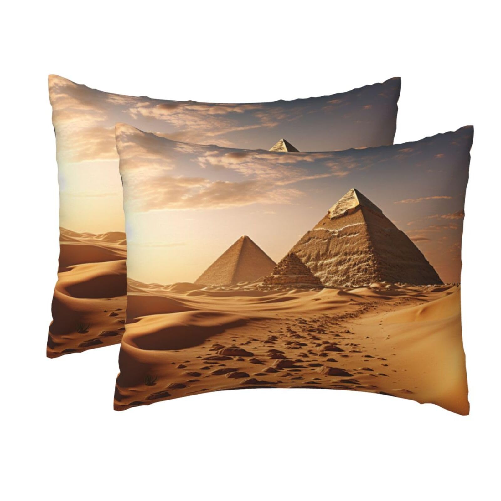 2 Pack Standard Pillow Cases with Hidden Zipper, Soft Breathable Pillow Covers for Hair and Skin, Pyramid Africa Desert Pillowcases 20"x26" Bed Pillow Protectors Cover for Sleeping Gifts