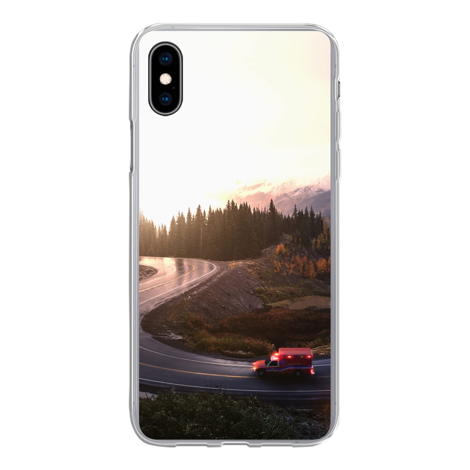 MuchoWow Funda para iPhone XS - Una Ambulancia circula por una Carretera sinuosa - Funda de Silicona/Funda Blanda para teléfono móvil