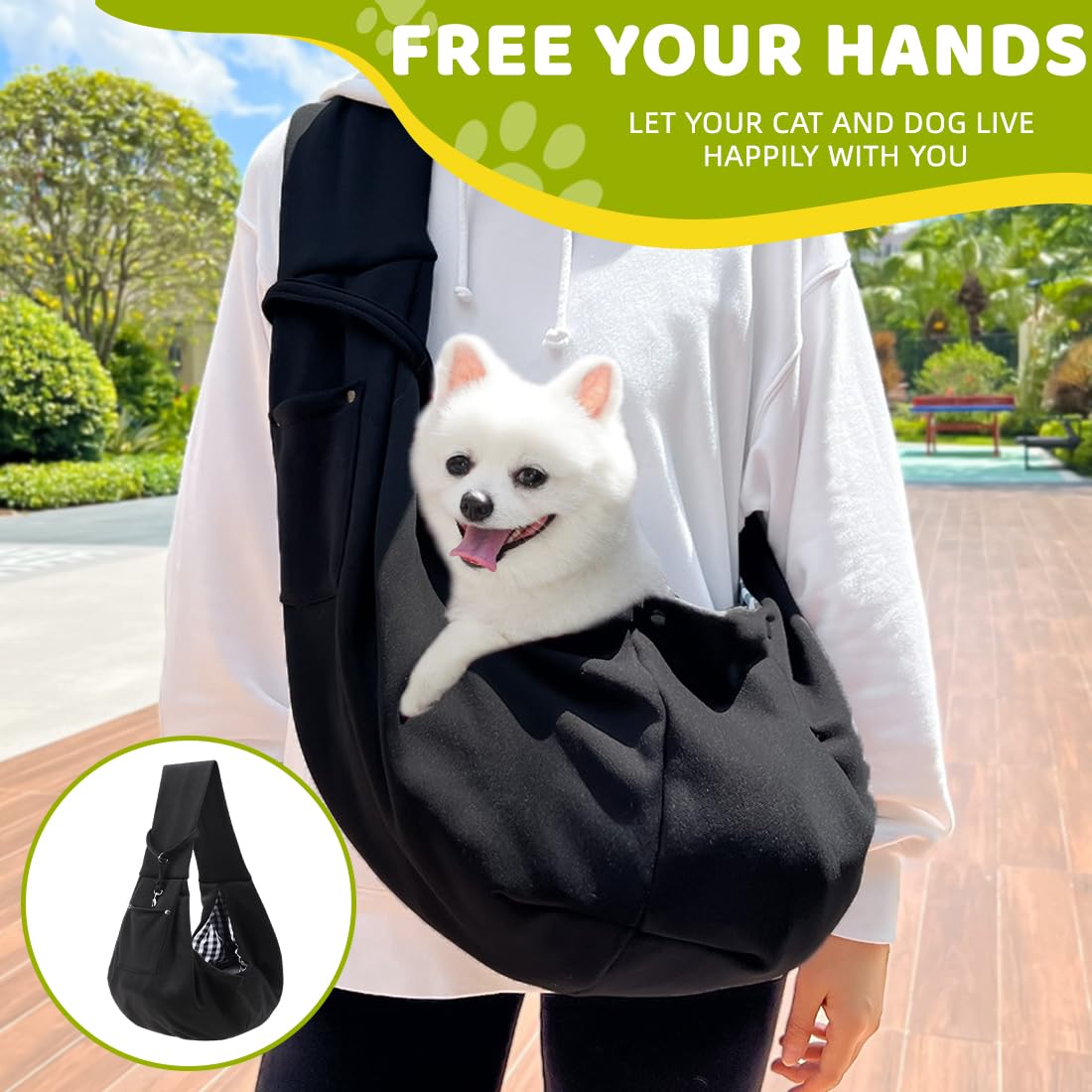 Sac de Transport pour Chien Chat, Réglable Sac à Bandoulière Mains Libres Petit Chien, pour l'extérieur, Les Voyages, pour Chiens/Chats de Taille Moyenne Jusqu'à 7,5 kg
