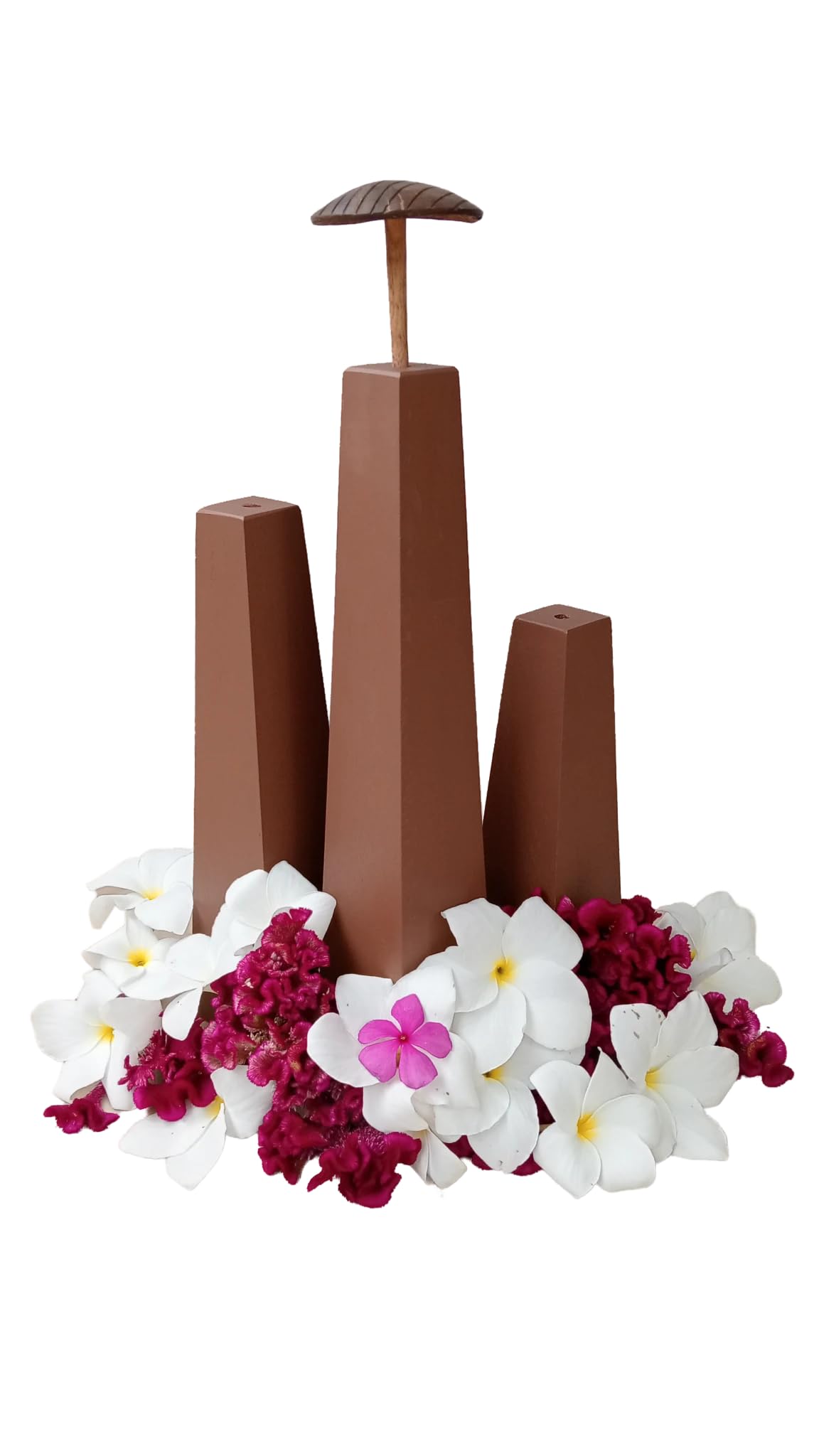 Matha Industries Wooden Variety onathappan Set of Three Pyramid with Rare Ponnola kuda(Umbrella) Height 31Cm,25 Cm and 20Cm & Base 6 Cm Square and top 3 Cm Square, Colour (Shown as in The Figure)-image-17