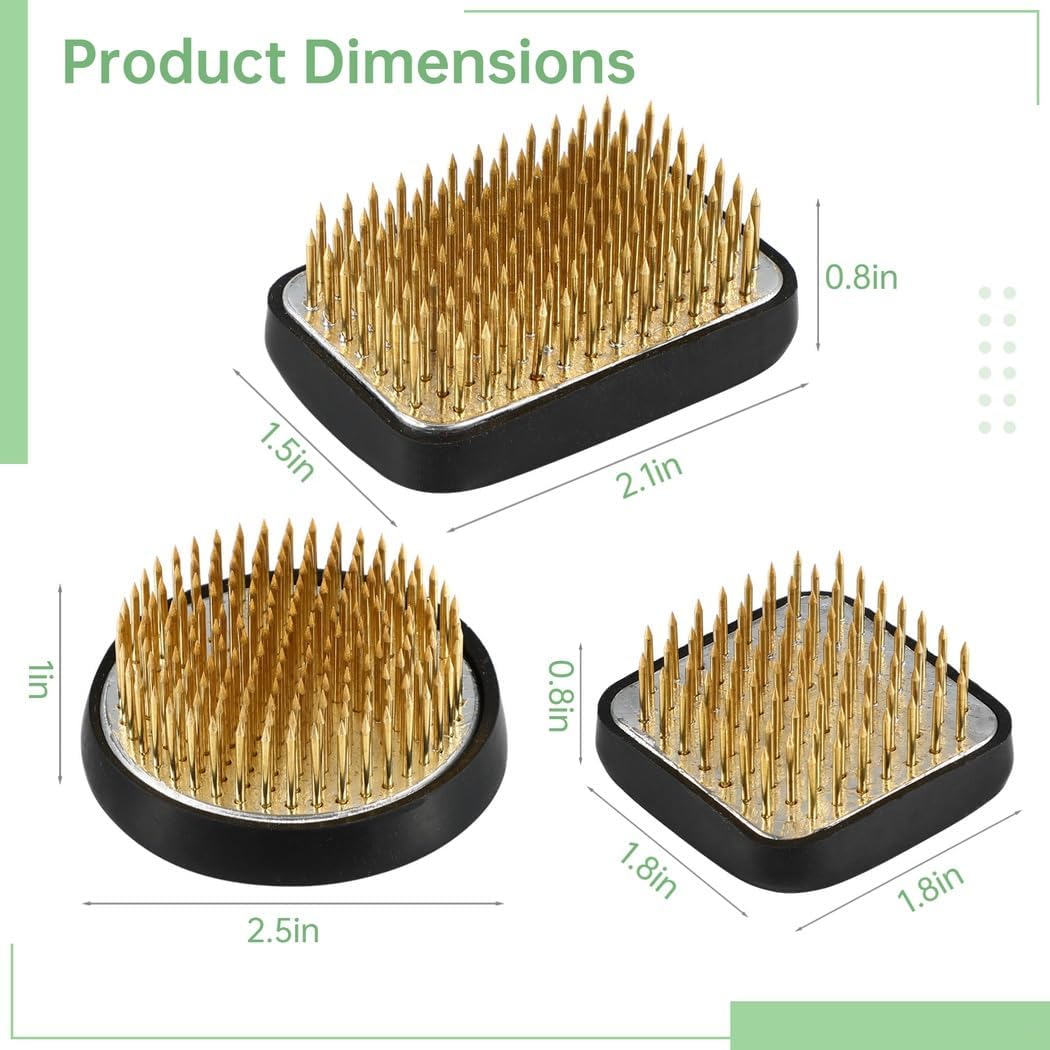 3 Pieces Kenzan Kit, Japanese Flower Frogs for Arrangement, 2.5 in Round, 1.8 in Square, 2.1 in X 1.5 in Rectangle, Jp Flower Arrangement Supplies Accessories