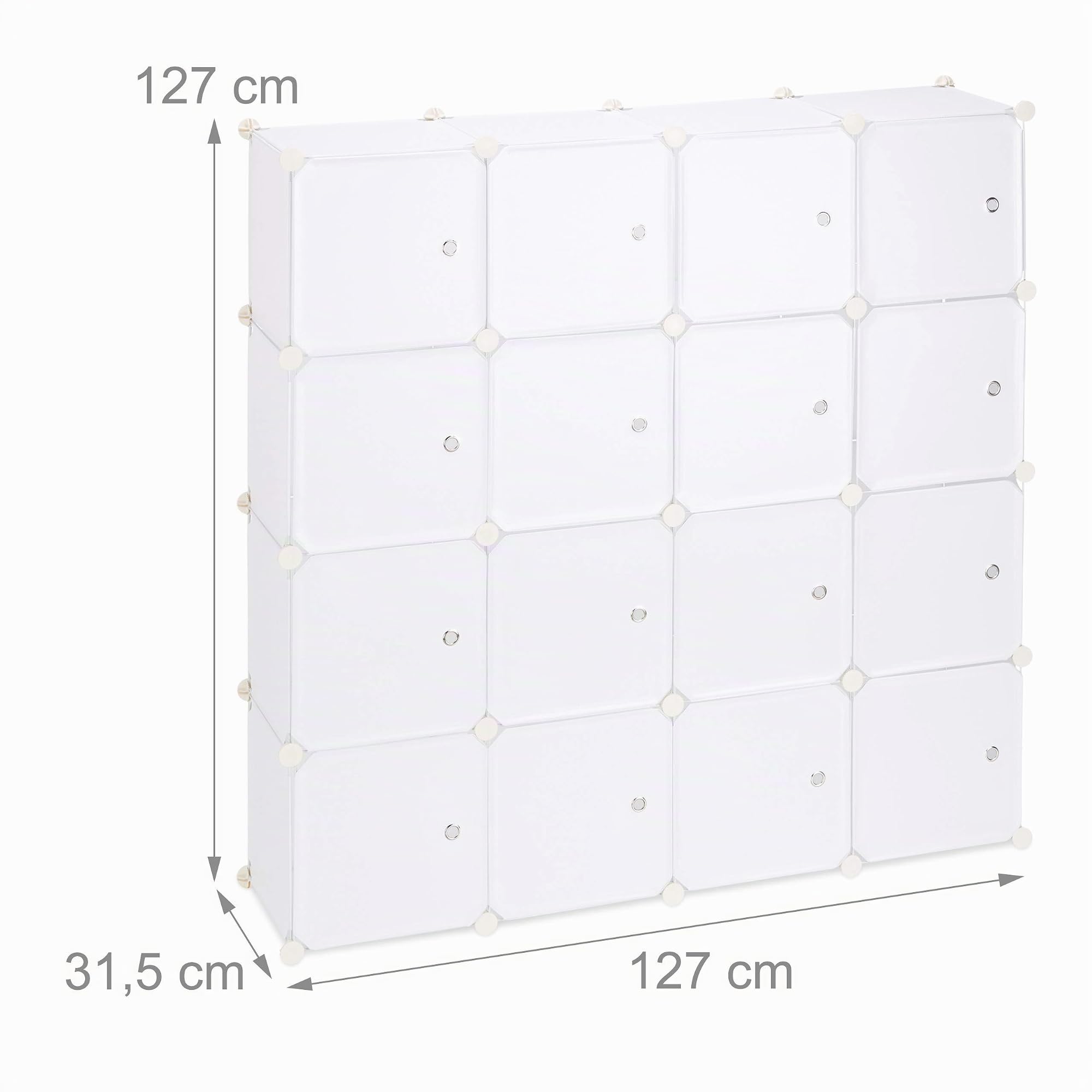 Relaxdays Estantería Modular XXL con 16 Compartimentos, Plástico, Blanco, 127x127x31,5 cm