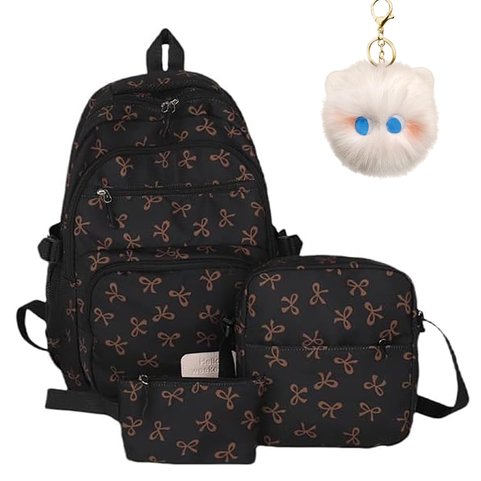 Hitianya Girls G Bow Backpack For Irls, 3-Piece Bow Design Backpack Set With Matchin Satchel & Mini Purse, Nylon Rucksack Kawaii School Bags Floral Preppy Backpacks For Teen, Primary, Secondary And College (G)