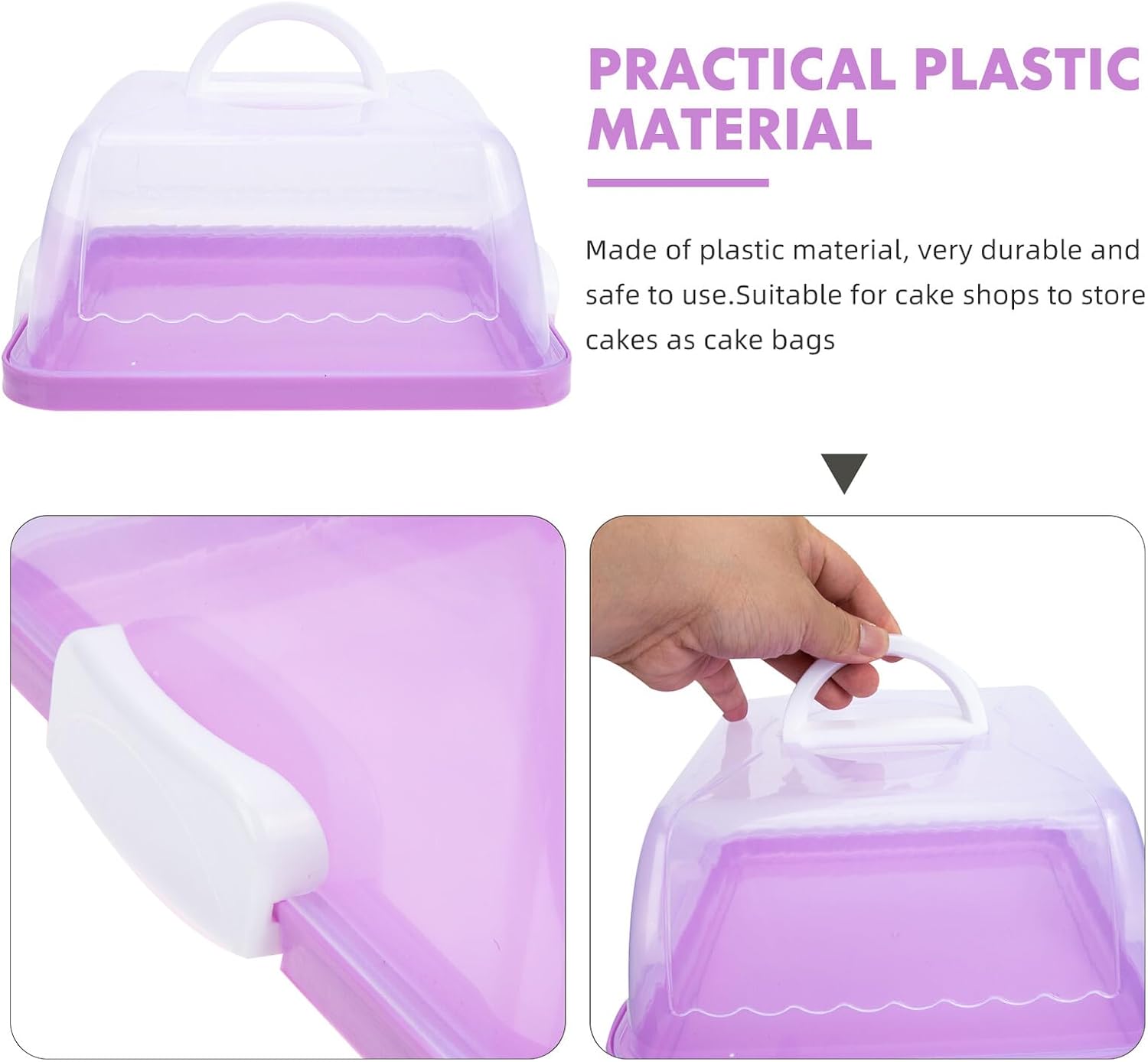 Portable 8-inch Plastic Cake Carrier with Lid and Handle, Thick Purple Cake Packing Box for Birthday and Outdoor Use