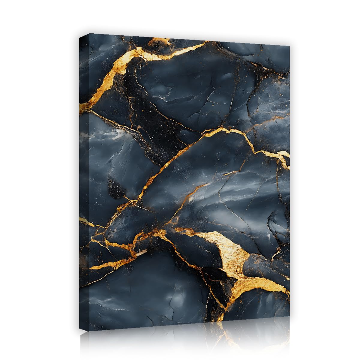 TOANGWALL Nordic Charcoal Black Marble Framed Canvas Wall Art Guest Room Abstract Gilded Veins Painting Picture Print for Hotel Studio Decor 80x95cm