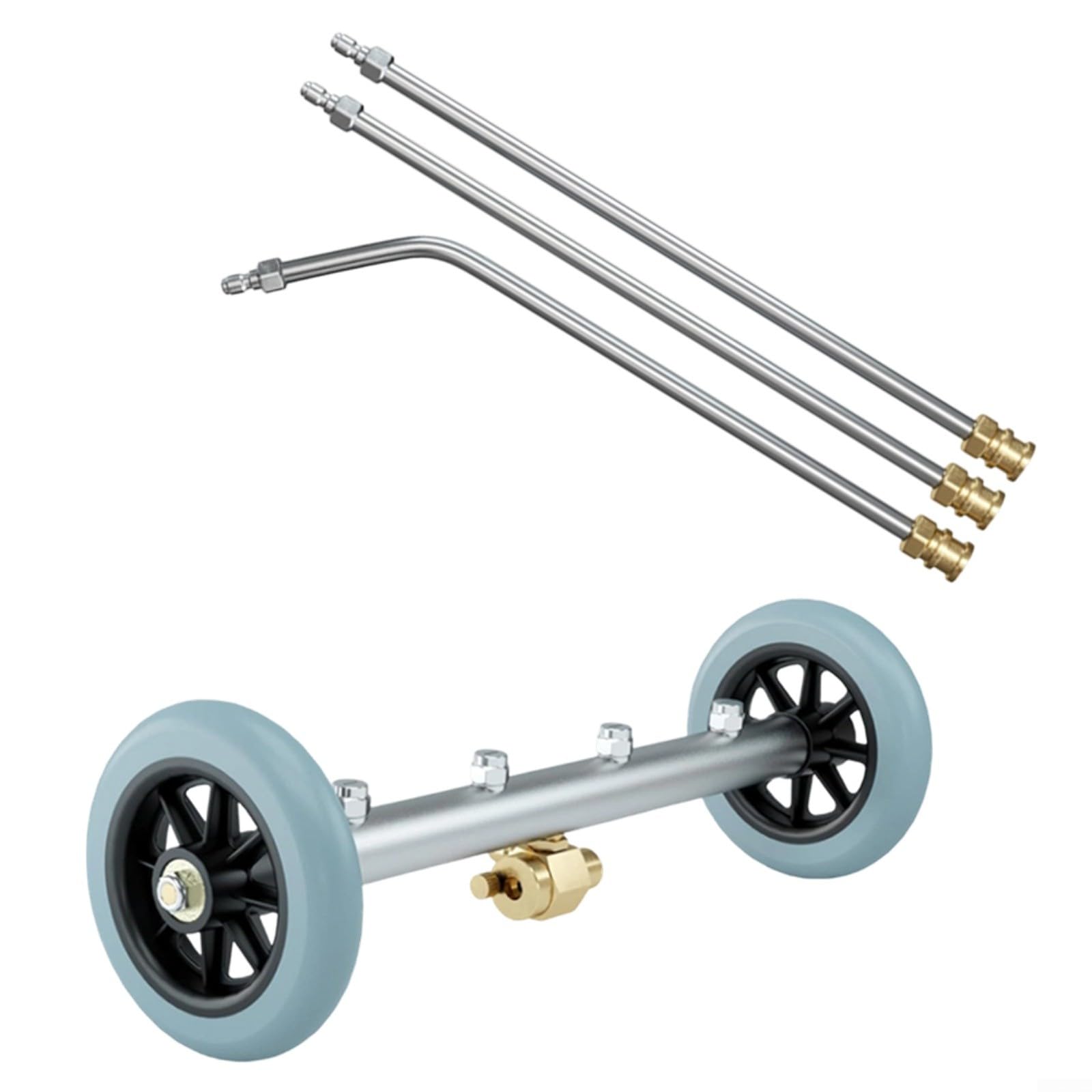 4000 PSI Limpiador de subsuelo de 16 pulgadas para hidrolimpiadora, 4 boquillas con varillas de extensión, accesorios de limpieza de metal, color plateado