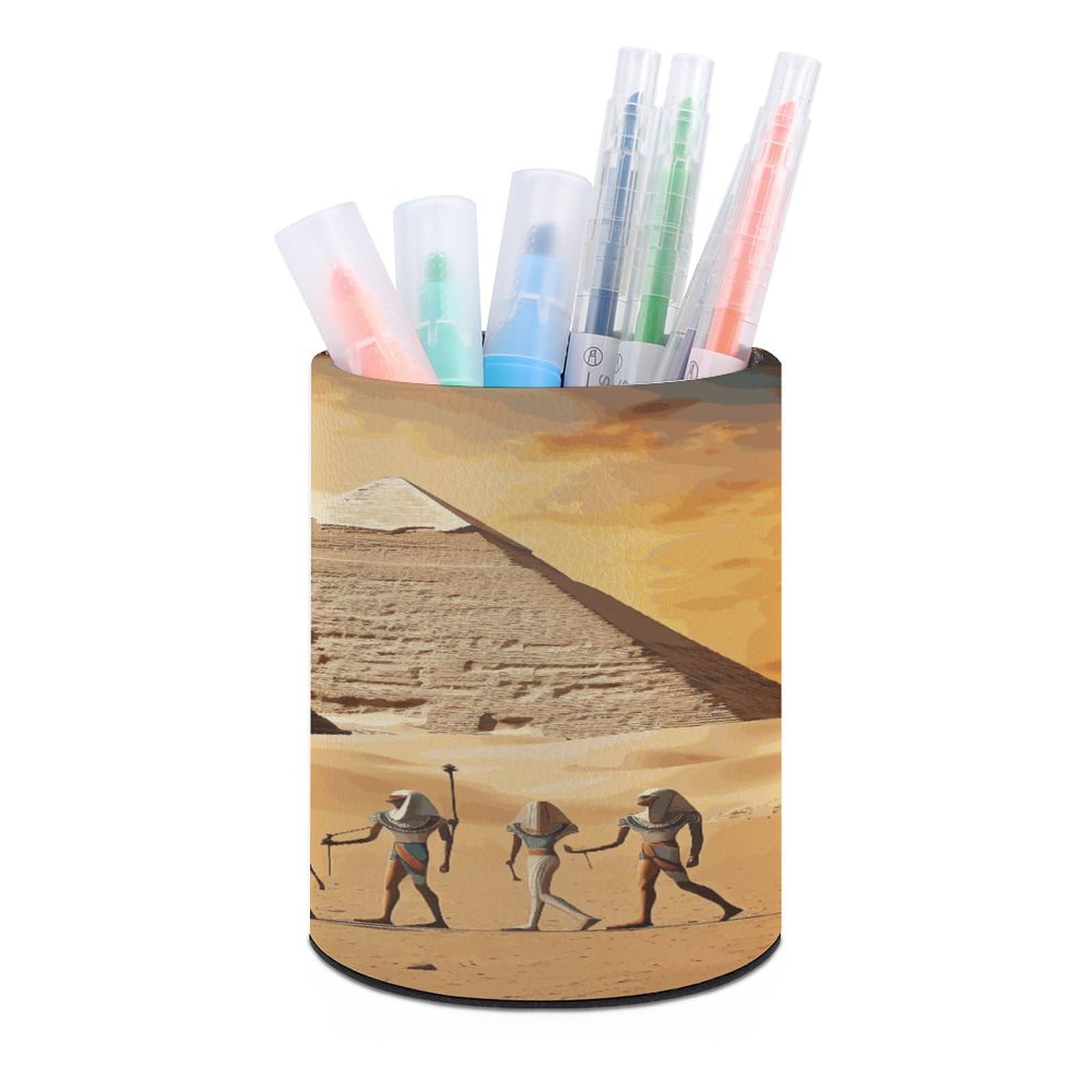 FekiLoot Ancient Egypt Pen Holder Cup Fashion PU Leather Pencil Cup Minimalist Pen Organizer Round Pencil Holder Stand Work Locker Accessories for Decoration Desk Office Home