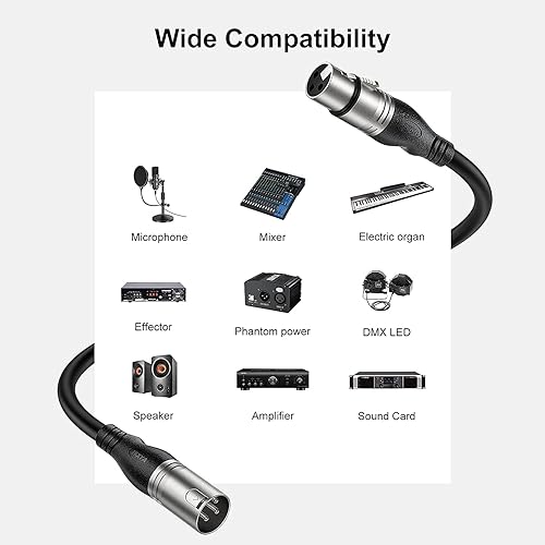 Miniatura 11 de EBXYA Cable XLR de 1.5 pies, paquete de 6 unidades, cable de micrófono equilibrado premium con cable XLR de 3 pines macho a hembra, color negro