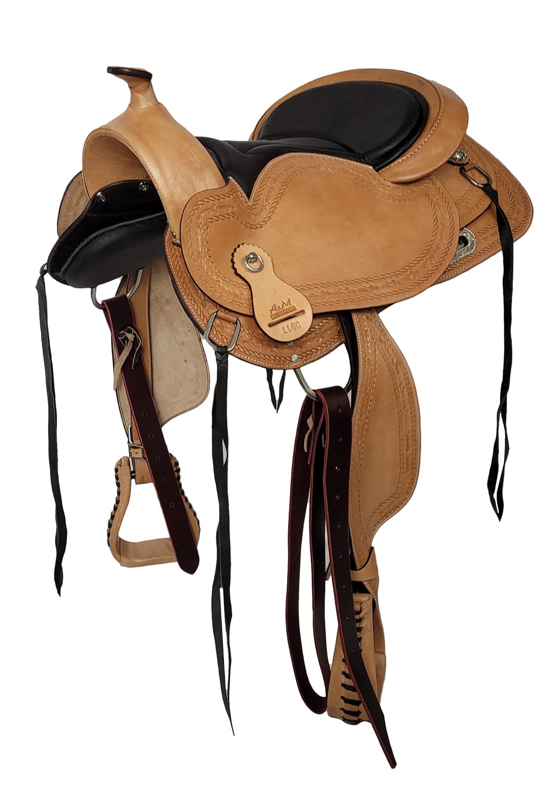 A&M Reitsport Baumloser Westernsattel Portland ECO aus Büffelleder mit Klettkissen, Größe:16 Zoll