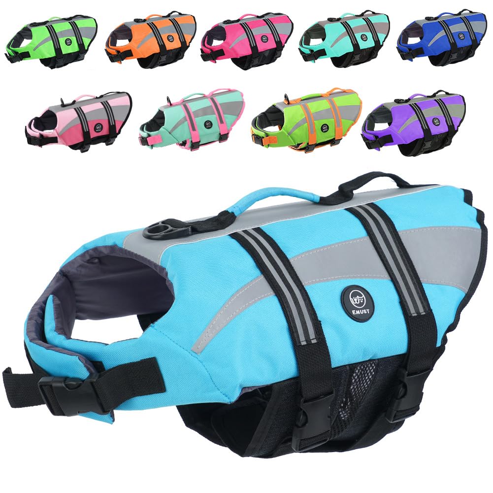EMUST Life Vests for Dogs, Lightweight Small/Medium/Large Dog Life Preserver, XL Dog Life Jacket for Swimming/Boat/Water, ...