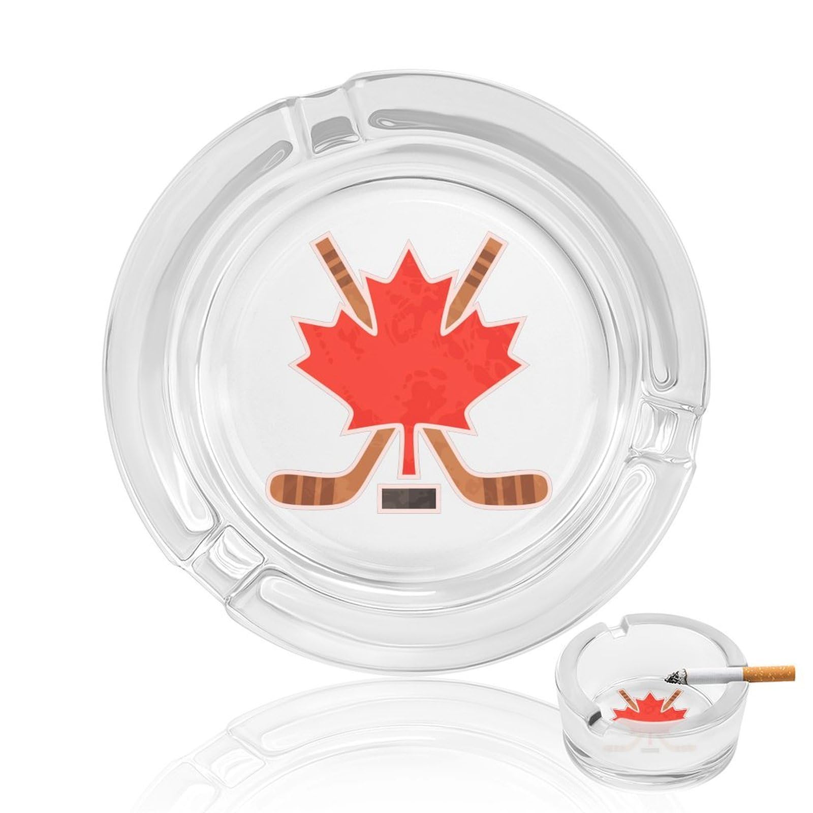Nclqvjxzkhw Style Canada Maple Hockey Glass Ashtray Round Ash Tray Smoking Trays For Home Garden Outdoor