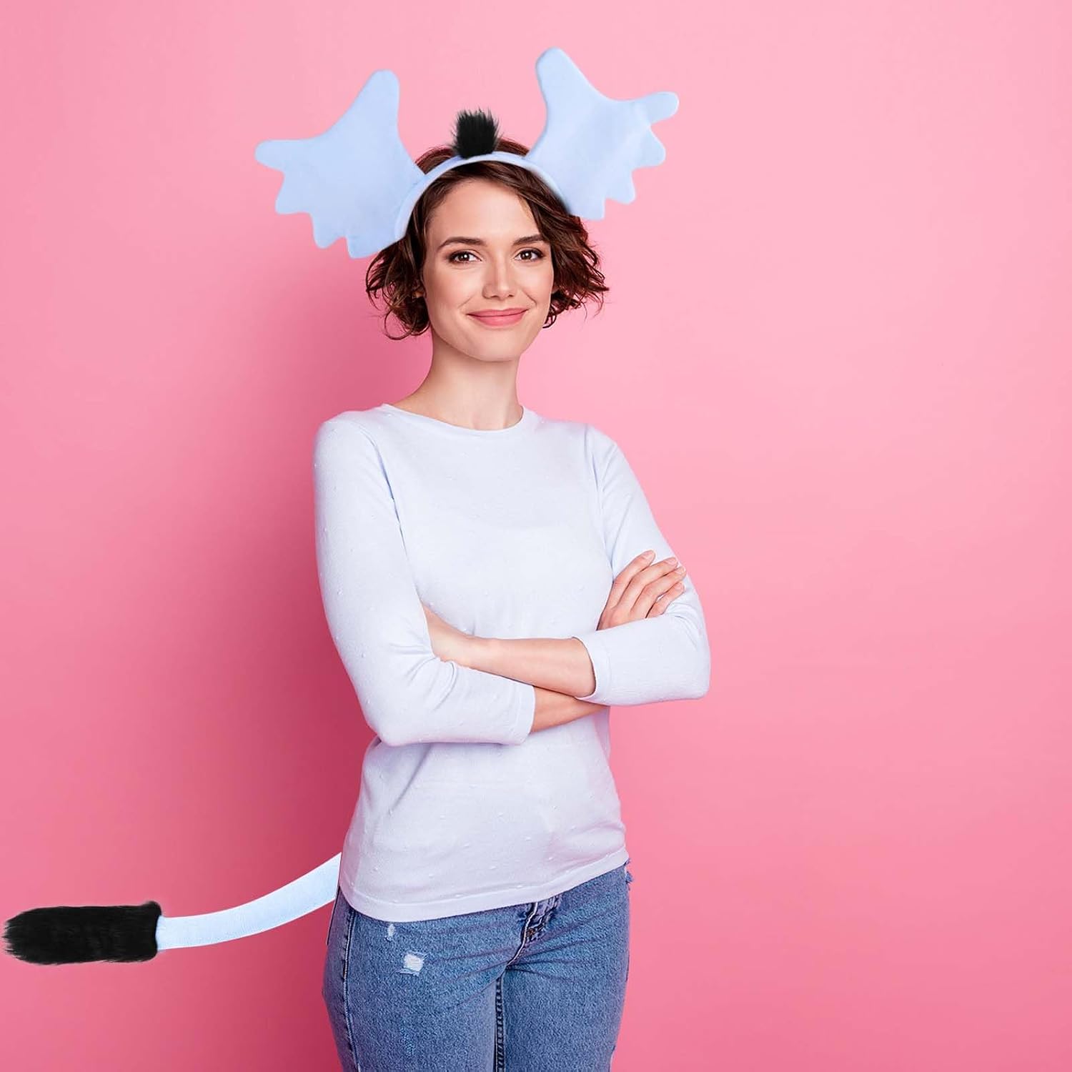 3 Pcs Elephant Costume Set Include Headband Tail and Pom Pen for Men Women Adult World Book Day Dress Up