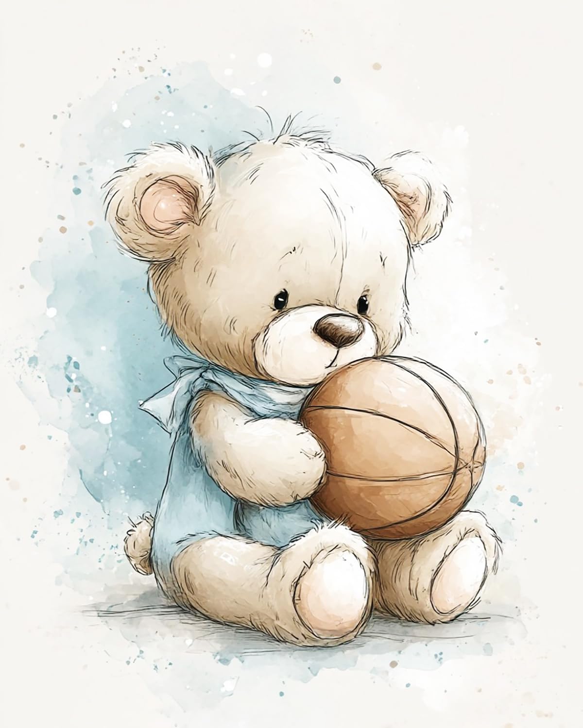 Liubaishi Multicolour Paint By Numbers Kit For Adults, Teddy Bear With Basketball, 40X50 Cm, Acrylic On Canvas