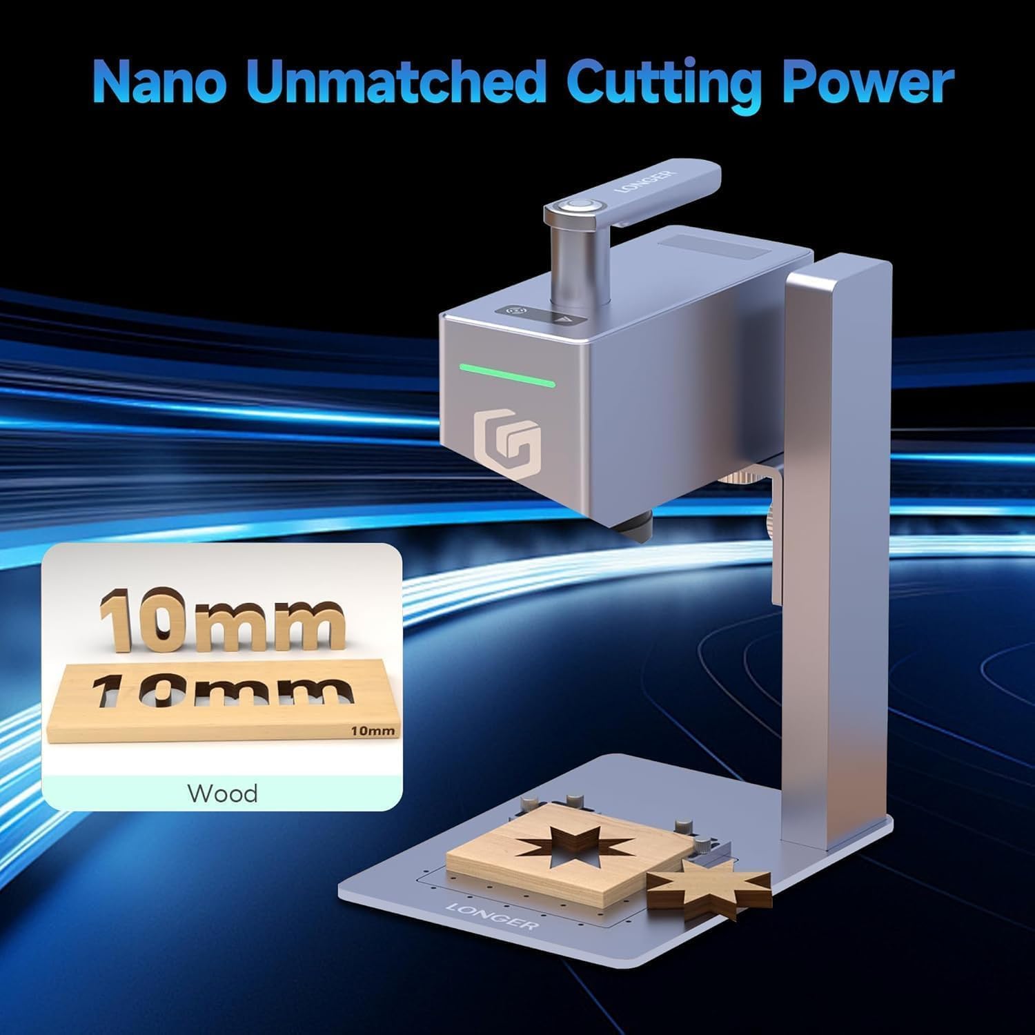 Longer Nano Pro Portable Laser Engraver,with Rotary Extension and Slide Extension,12000mW Laser Engraver and Cutter, DIY Engraver Tool for Wood,Acrylic, Leather, Cloth, Metal, Ceramics