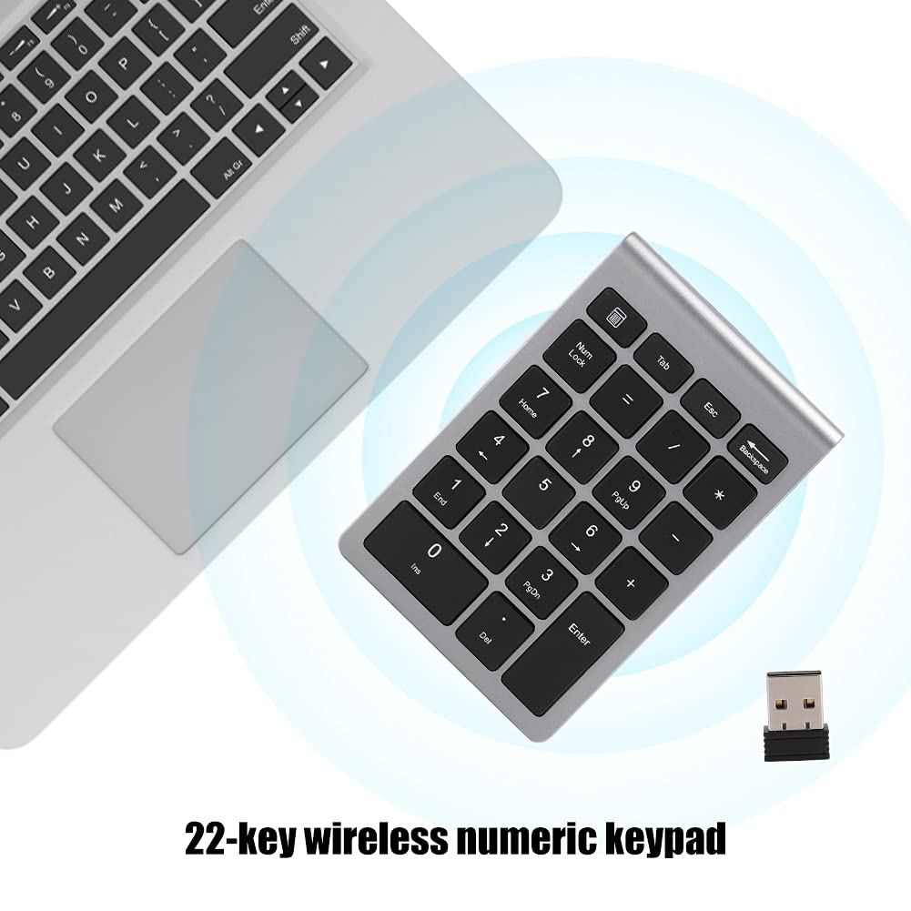 Bezprzewodowa klawiatura numeryczna z myszką, podkładki numeryczne Bluetooth 2,4 G, mysz i odbiornik USB, zestaw do laptopa PC, 22 klawisze, blokada numeryczna, wskaźnik LED (szara)