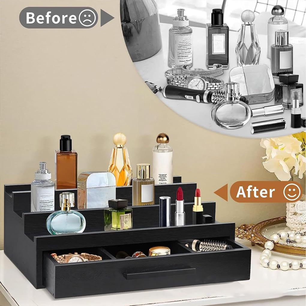 Organizador de Estante con Soporte de Colonia Elegante para Almacenamiento de baño, Soporte de Perfume, Organizador de para Madera para Perfume, Dormitorio