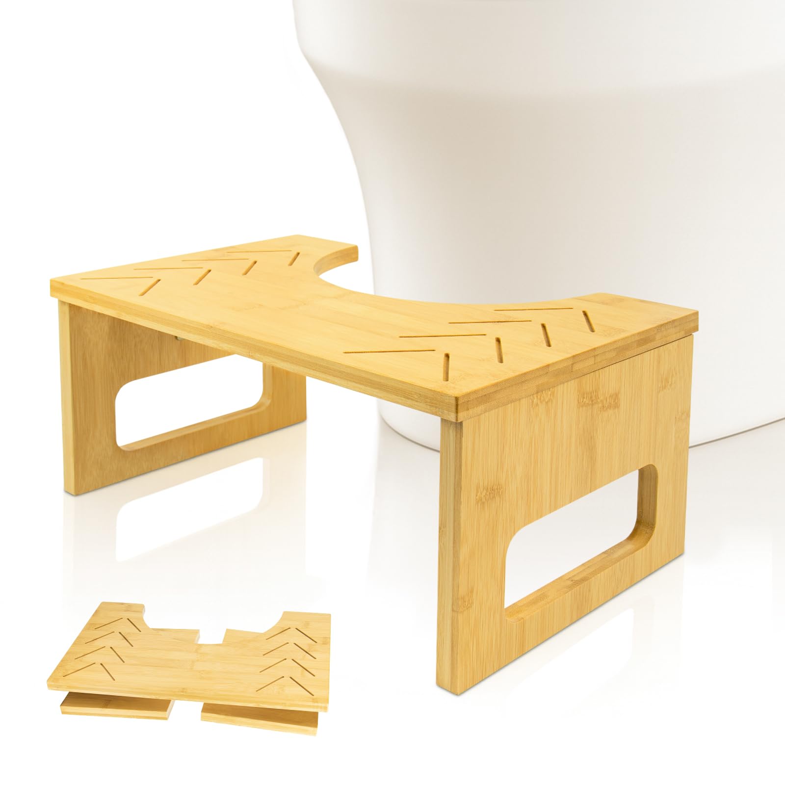 Taburete WC de bambú – Plegable para Adultos y niños, Duradero 40 × 25 × 18 cm, diseño ergonómico para Mayor Comodidad (Color Natural)