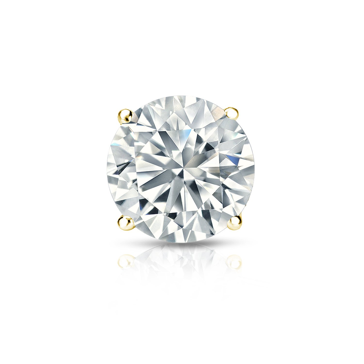 14k Gold Round SINGLE Diamond Stud Earring (1/10cttw, J-K, I2-I3) 4-Prong Basket set with Screw-back Diamond Wish