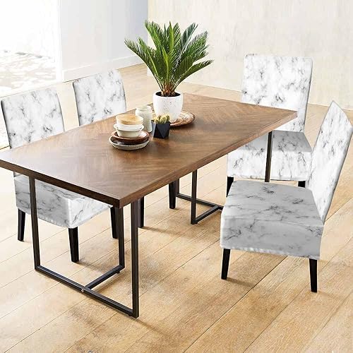 Miniatura 3 de 1 paquete de fundas para sillas de comedor con textura de mármol, azulejos de piedra de roca de granito, superficie de mármol de lujo, poliéster