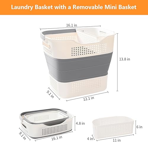 Miniatura 3 de Cesta plegable de plástico para la ropa sucia de 43 litros, cesta plegable con asas, cesta de lavandería para dormitorios y espacios pequeños,